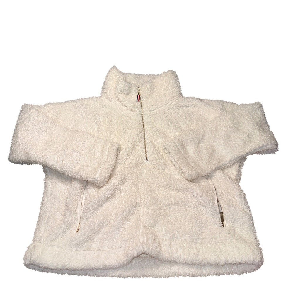 Tommy Hilfiger Pullover Large White Sherpa Fleece Quarter Zip Teddy Jacket